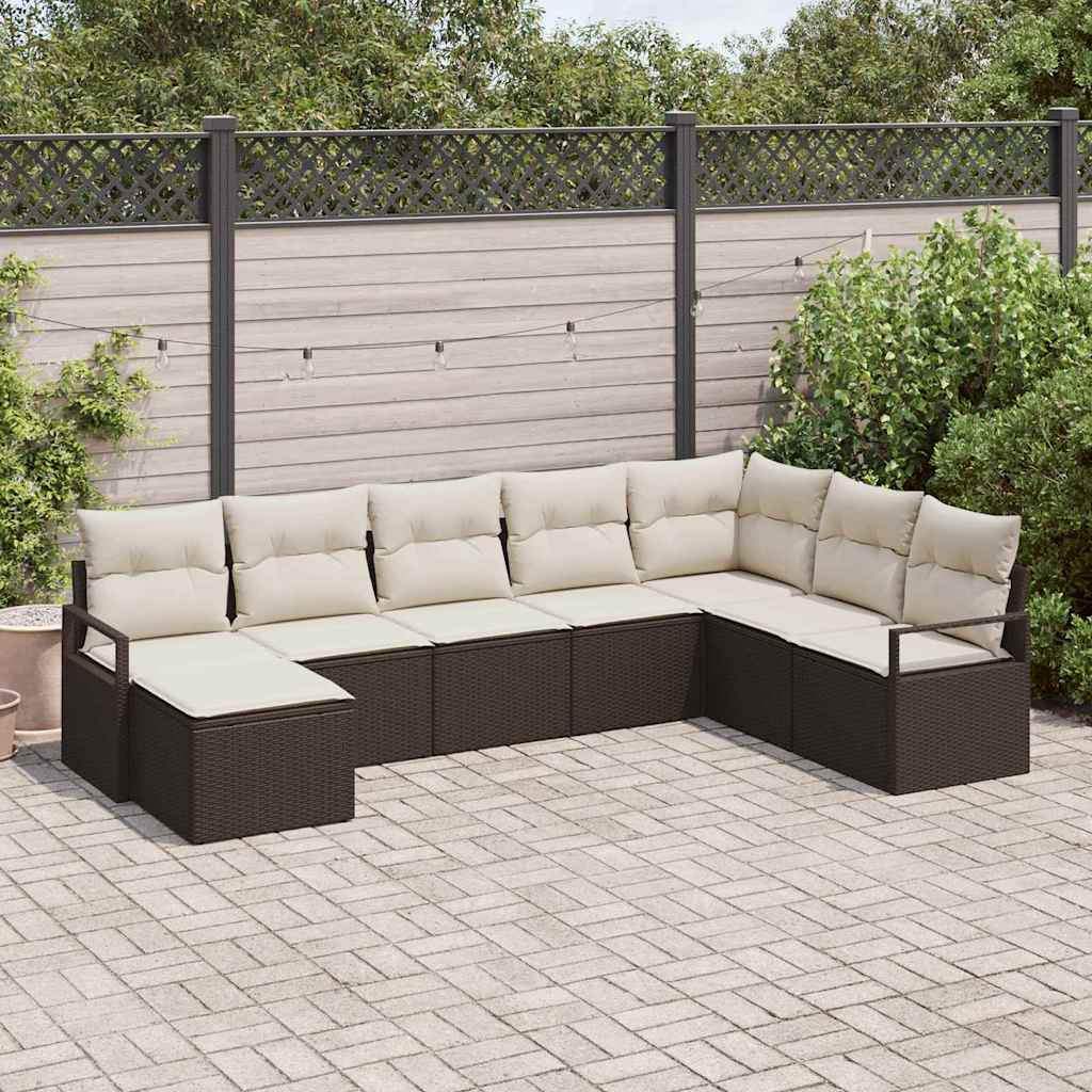 Set di divani con cuscino 8 pcs Marrone e Crema polyrattan | homemem39