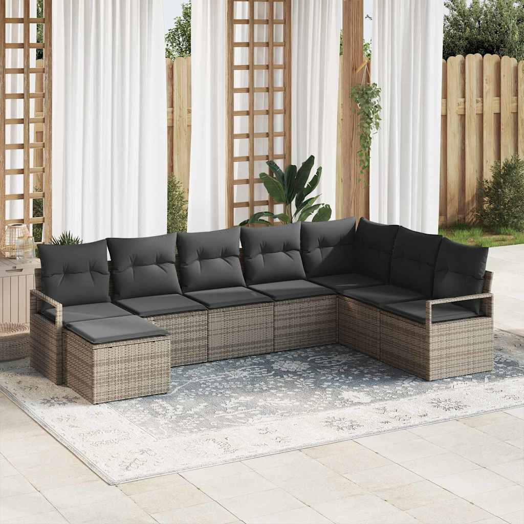 Set di divani con cuscino 8 pcs Grigio polyrattan