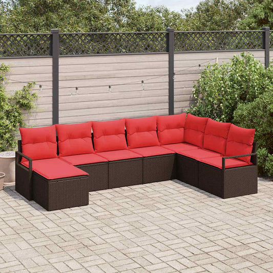 Set di divani 8 pz Marrone e Rosso polyrattan