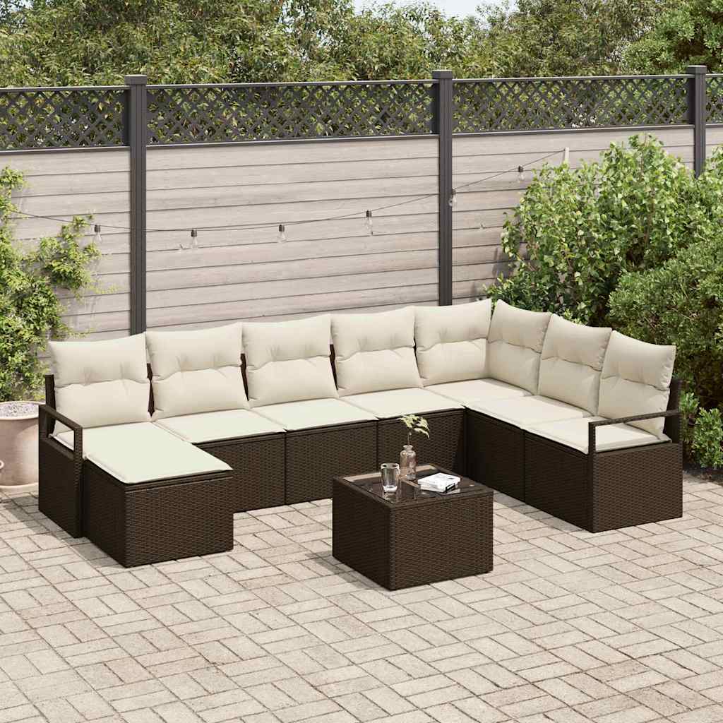 Set di divani con cuscino 9 pcs Marrone e Crema polyrattan | homemem39