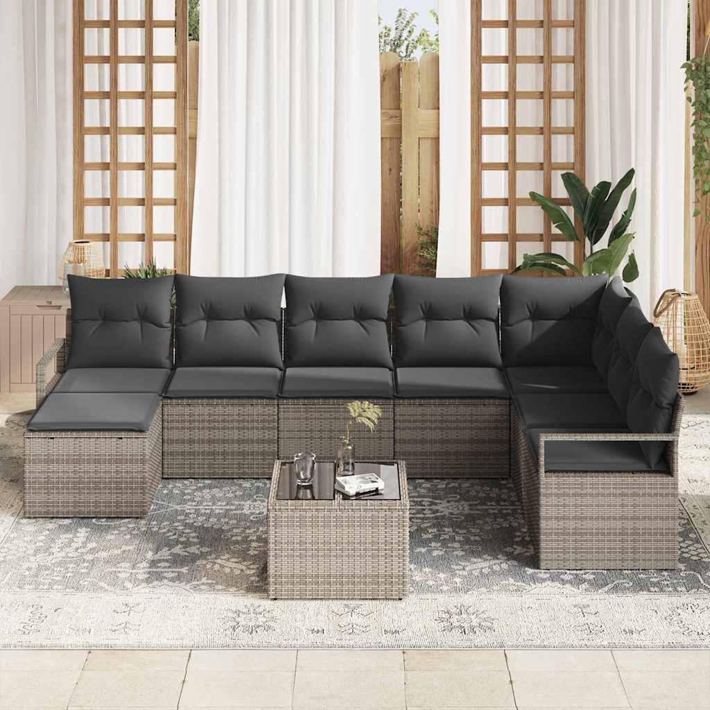 Set di divani con cuscino 9 pcs Grigio chiaro polyrattan