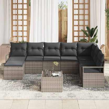 Set di divani con cuscino 9 pcs Grigio chiaro polyrattan