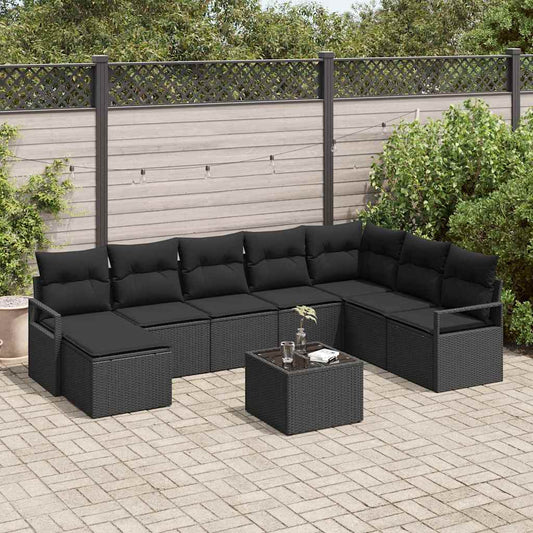 Set di divani con cuscino 9 pcs Nero polyrattan