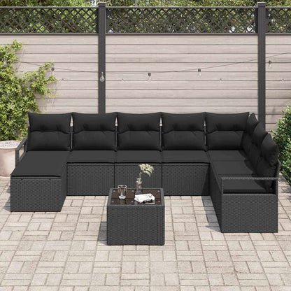 Set di divani con cuscino 9 pcs Nero polyrattan | homemem39