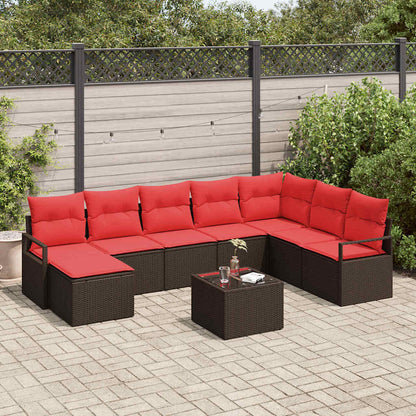 Set di divani con cuscino 9 pcs Marrone e Rosso polyrattan | homemem39