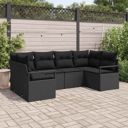 Set Divano da Giardino con cuscino 6 pcs Nero polyrattan | homemem39