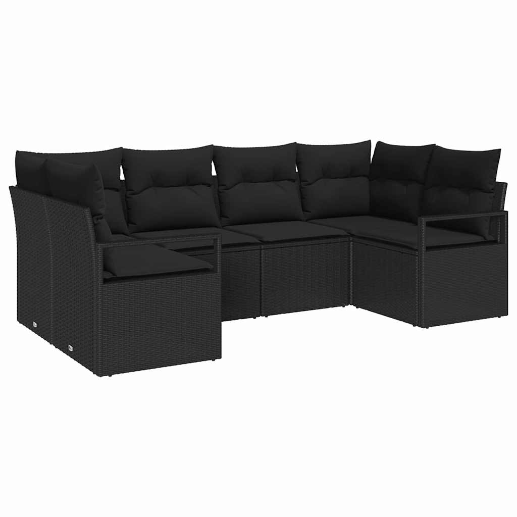 Set Divano da Giardino con cuscino 6 pcs Nero polyrattan | homemem39