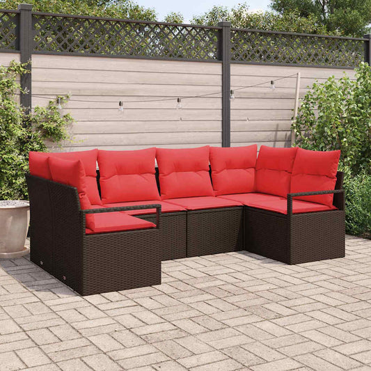 Set Divano da Giardino 6 pz Marrone e Rosso polyrattan