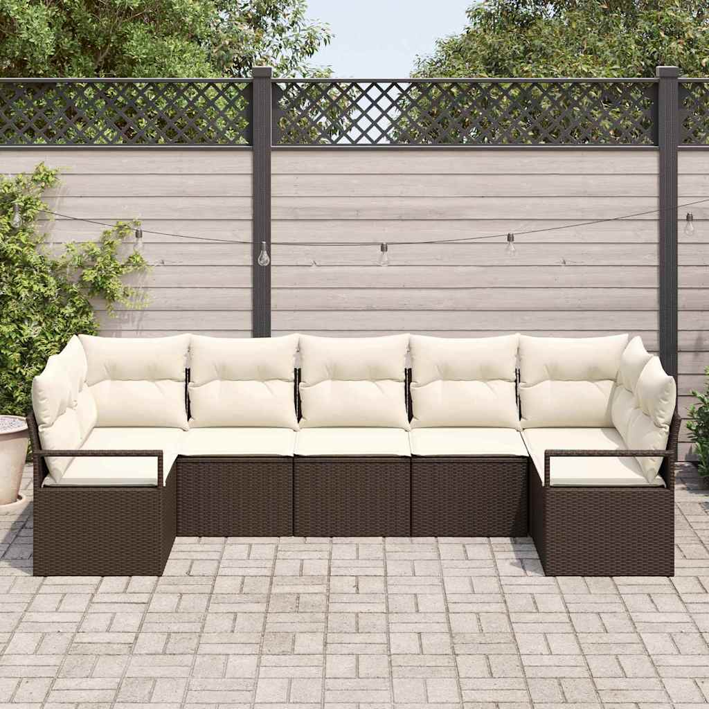 Set Divano da Giardino 7 pcs Marrone e bianco polyrattan | homemem39