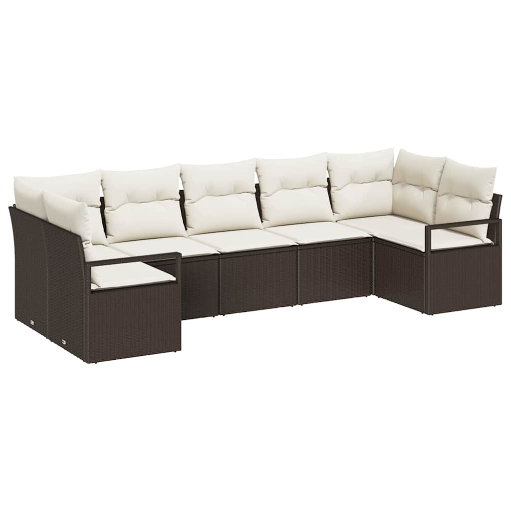 Set Divano da Giardino 7 pcs Marrone e bianco polyrattan | homemem39