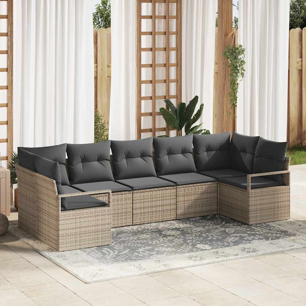 Set Divano da Giardino con cuscino 7 pcs Grigio polyrattan