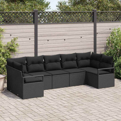 Set Divano da Giardino con cuscino 7 pcs Nero polyrattan