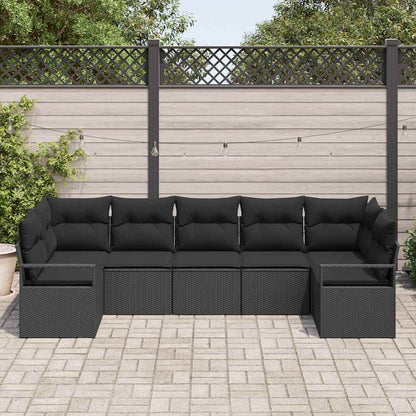 Set Divano da Giardino con cuscino 7 pcs Nero polyrattan