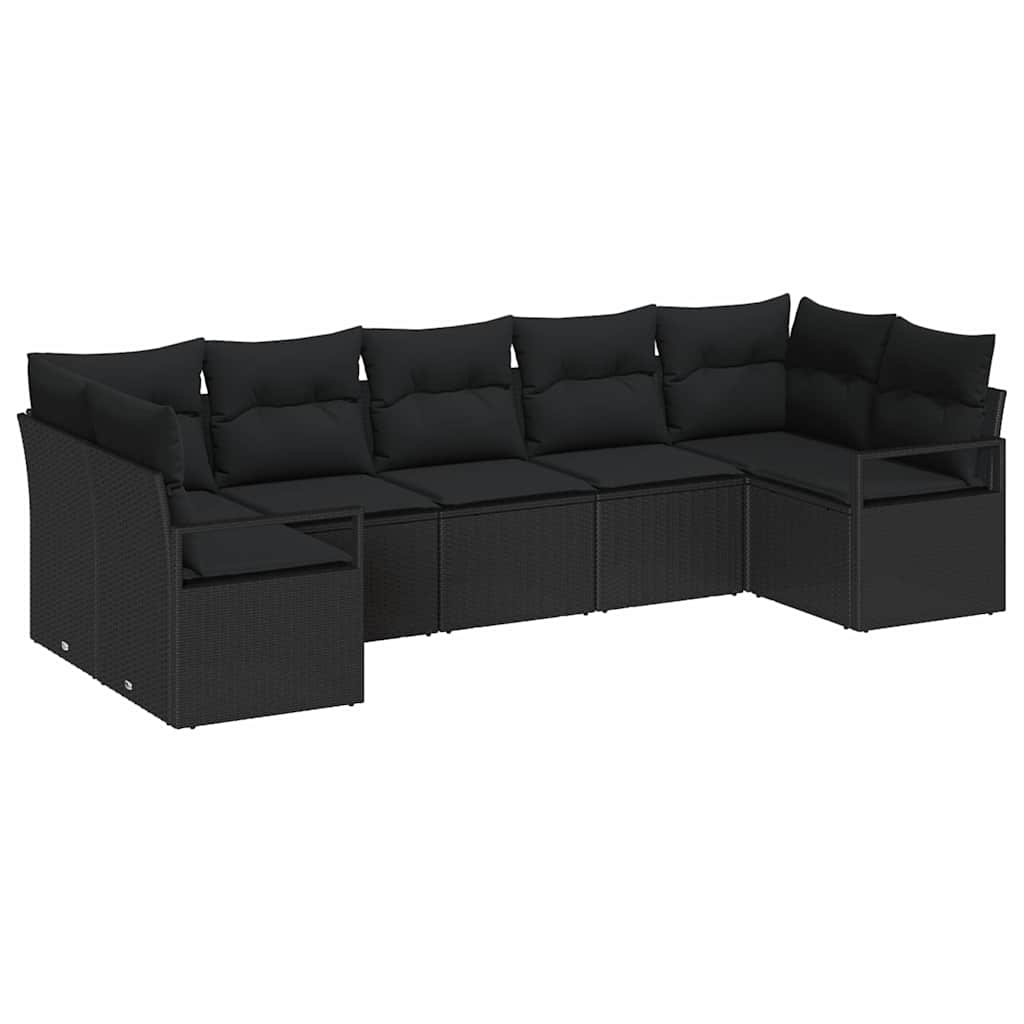 Set Divano da Giardino con cuscino 7 pcs Nero polyrattan
