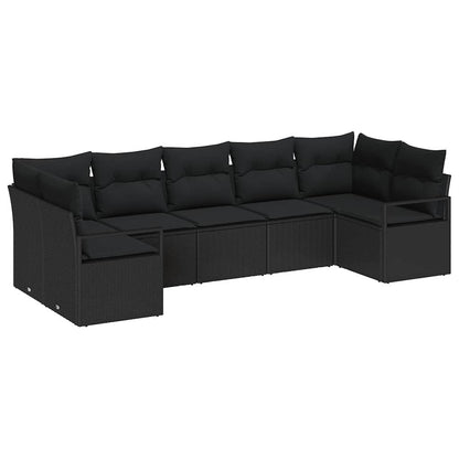 Set Divano da Giardino con cuscino 7 pcs Nero polyrattan