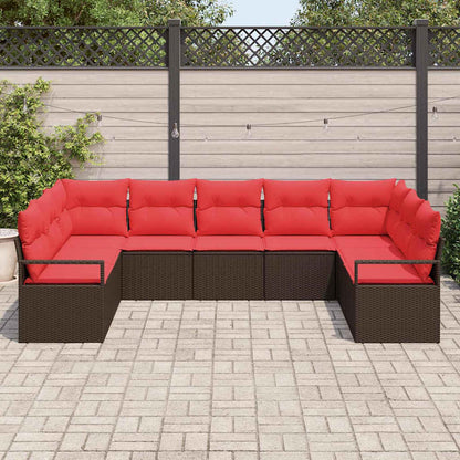 Set Divano da Giardino 7 pcs Marrone e Rosso polyrattan