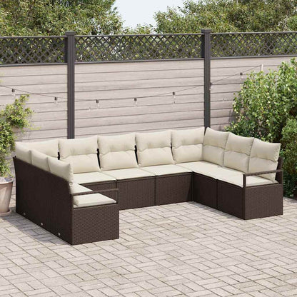 Set Divano da Giardino 9 pcs Marrone e bianco polyrattan | homemem39