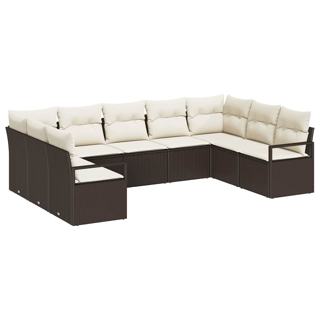 Set Divano da Giardino 9 pcs Marrone e bianco polyrattan | homemem39