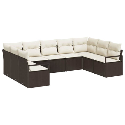Set Divano da Giardino 9 pcs Marrone e bianco polyrattan | homemem39