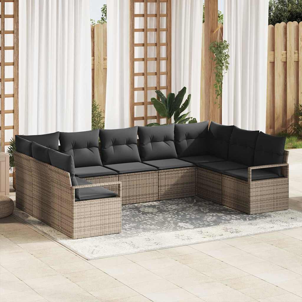 Set Divano da Giardino con cuscino 9 pcs Grigio polyrattan | homemem39