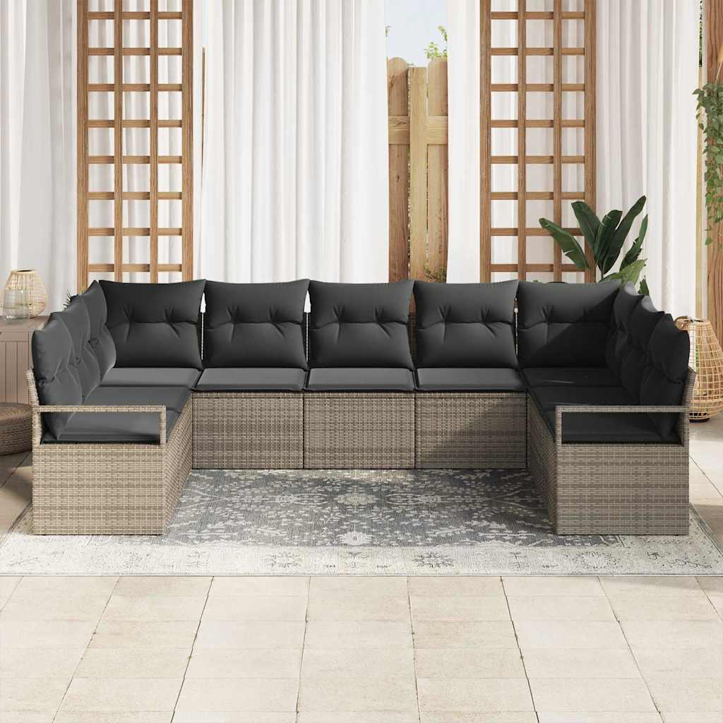 Set Divano da Giardino con cuscino 9 pcs Grigio polyrattan | homemem39