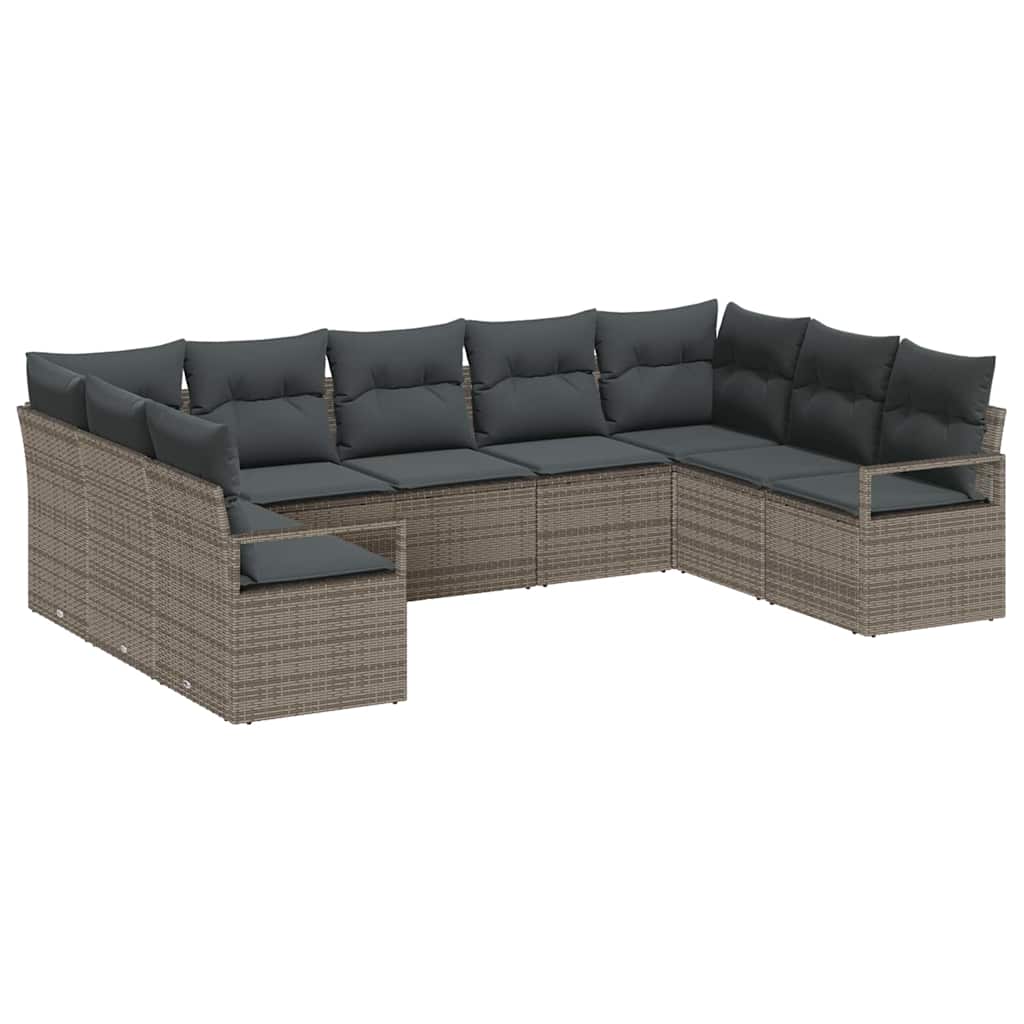 Set Divano da Giardino con cuscino 9 pcs Grigio polyrattan | homemem39