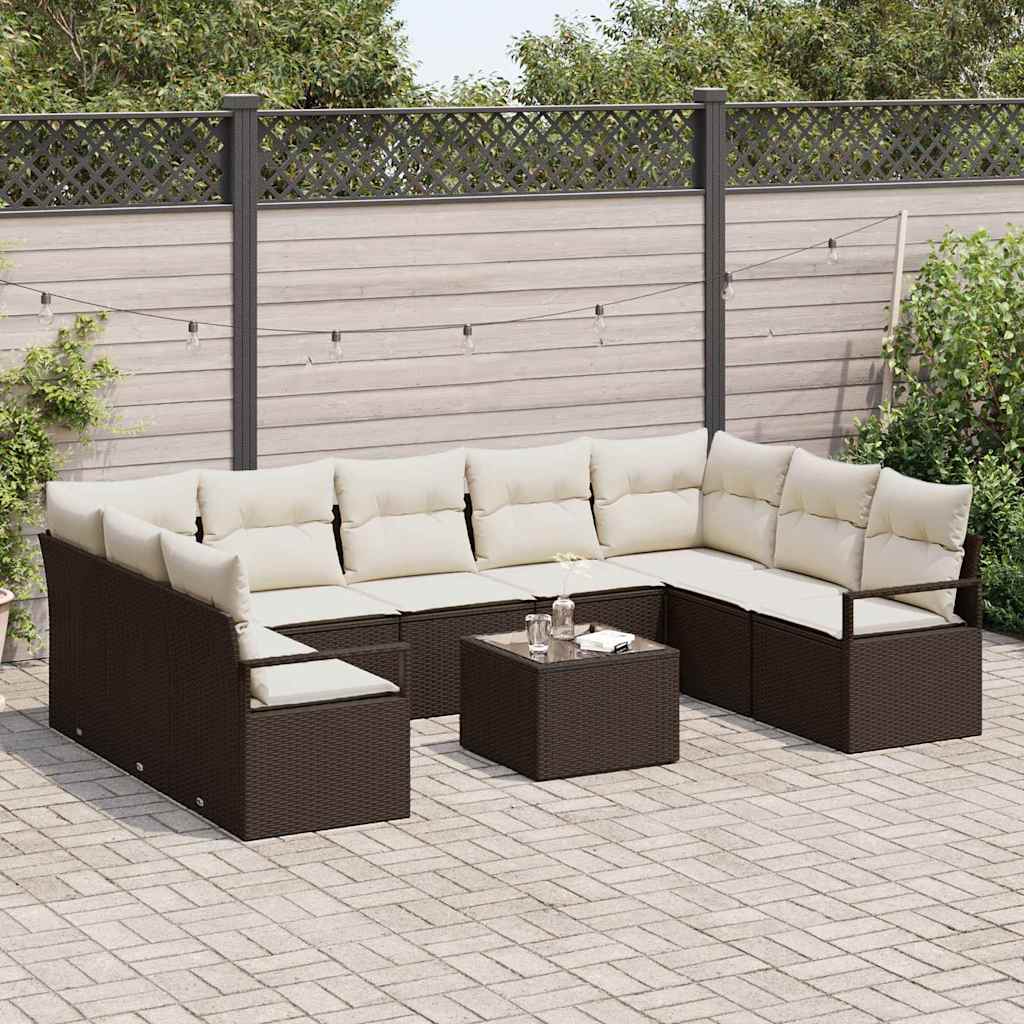 Set Divano da Giardino 10 pcs Marrone e Crema polyrattan | homemem39