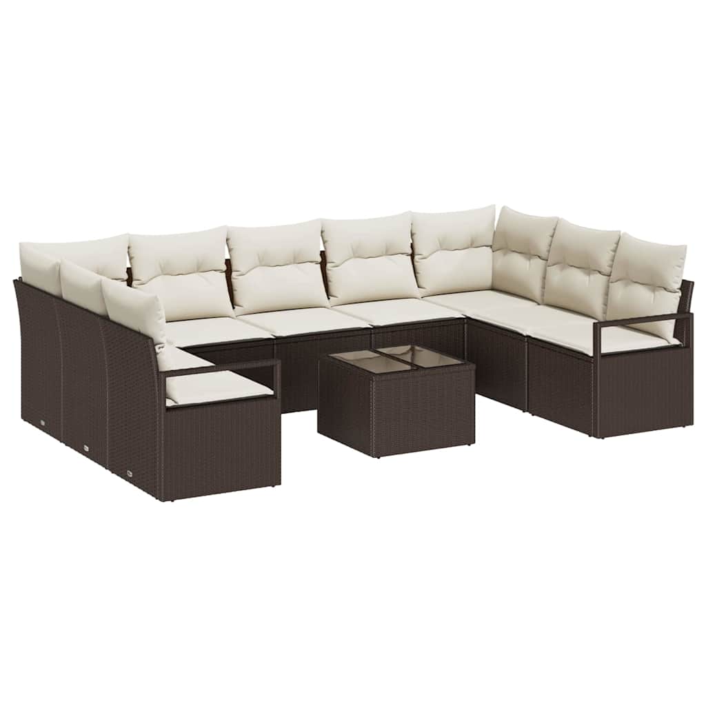 Set Divano da Giardino 10 pcs Marrone e Crema polyrattan | homemem39