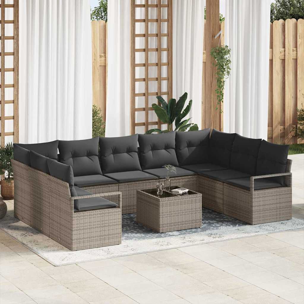 Set Divano da Giardino 10 pcs Grigio chiaro polyrattan | homemem39