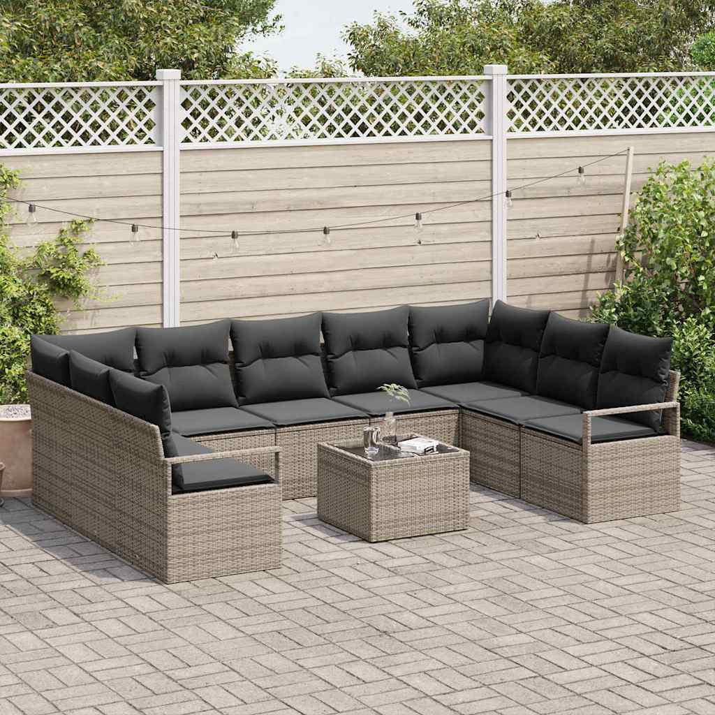 Set Divano da Giardino 10 pcs Grigio chiaro polyrattan | homemem39