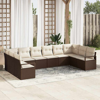 Set Divano da Giardino 10 pcs Marrone e bianco polyrattan | homemem39
