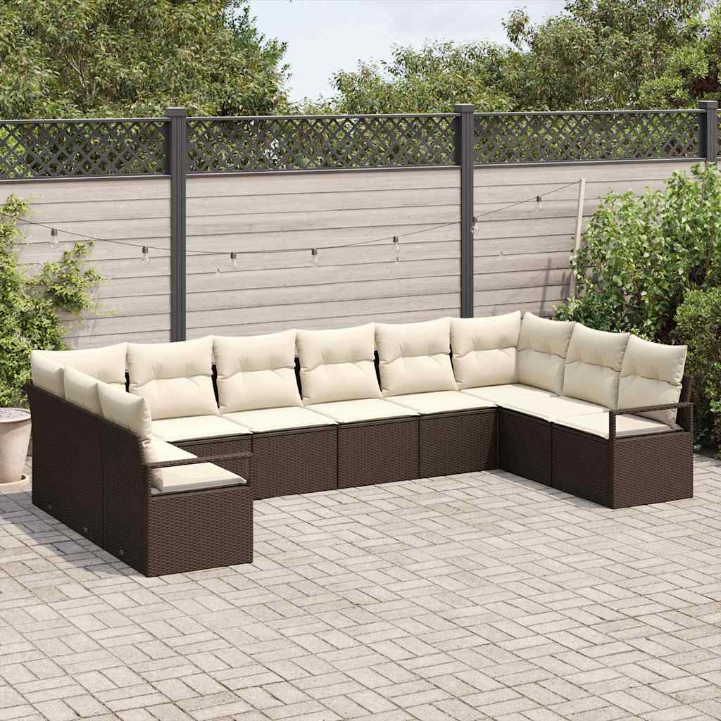 Set Divano da Giardino 10 pcs Marrone e bianco polyrattan | homemem39