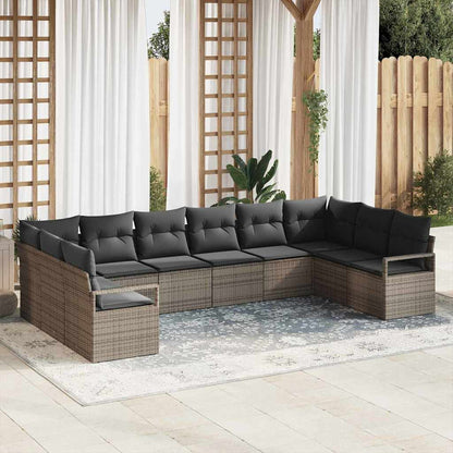 Set Divano da Giardino con cuscino 10 pcs Grigio polyrattan | homemem39