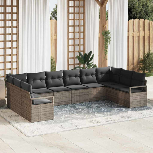 Set Divano da Giardino con cuscino 10 pcs Grigio polyrattan