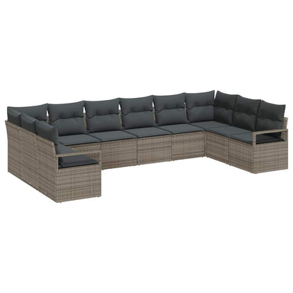 Set Divano da Giardino con cuscino 10 pcs Grigio polyrattan | homemem39