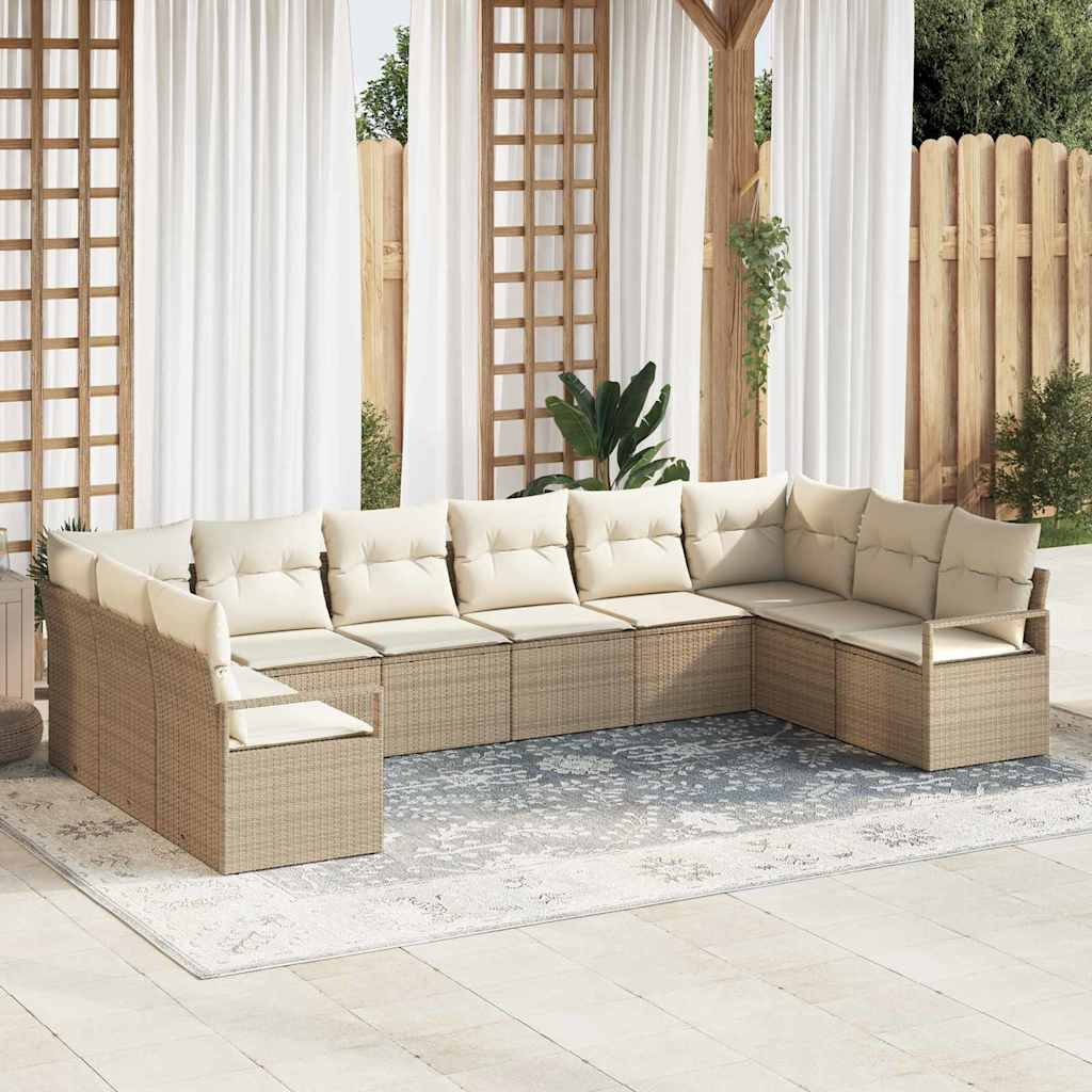 Set Divano da Giardino 10 pcs Beige e Bianco polyrattan | homemem39