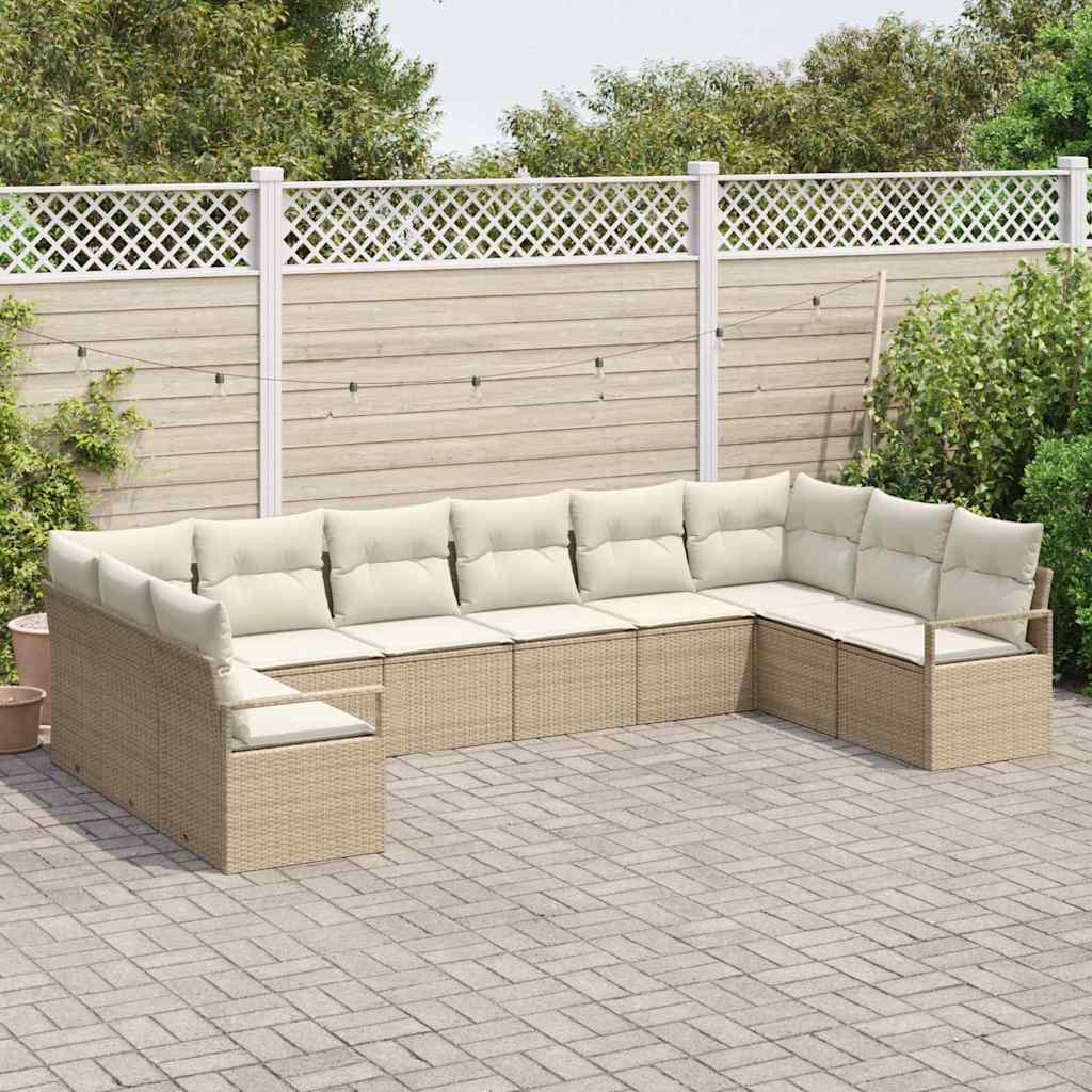 Set Divano da Giardino 10 pcs Beige e Bianco polyrattan | homemem39