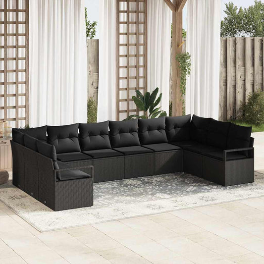 Set Divano da Giardino con cuscino 10 pcs Nero polyrattan