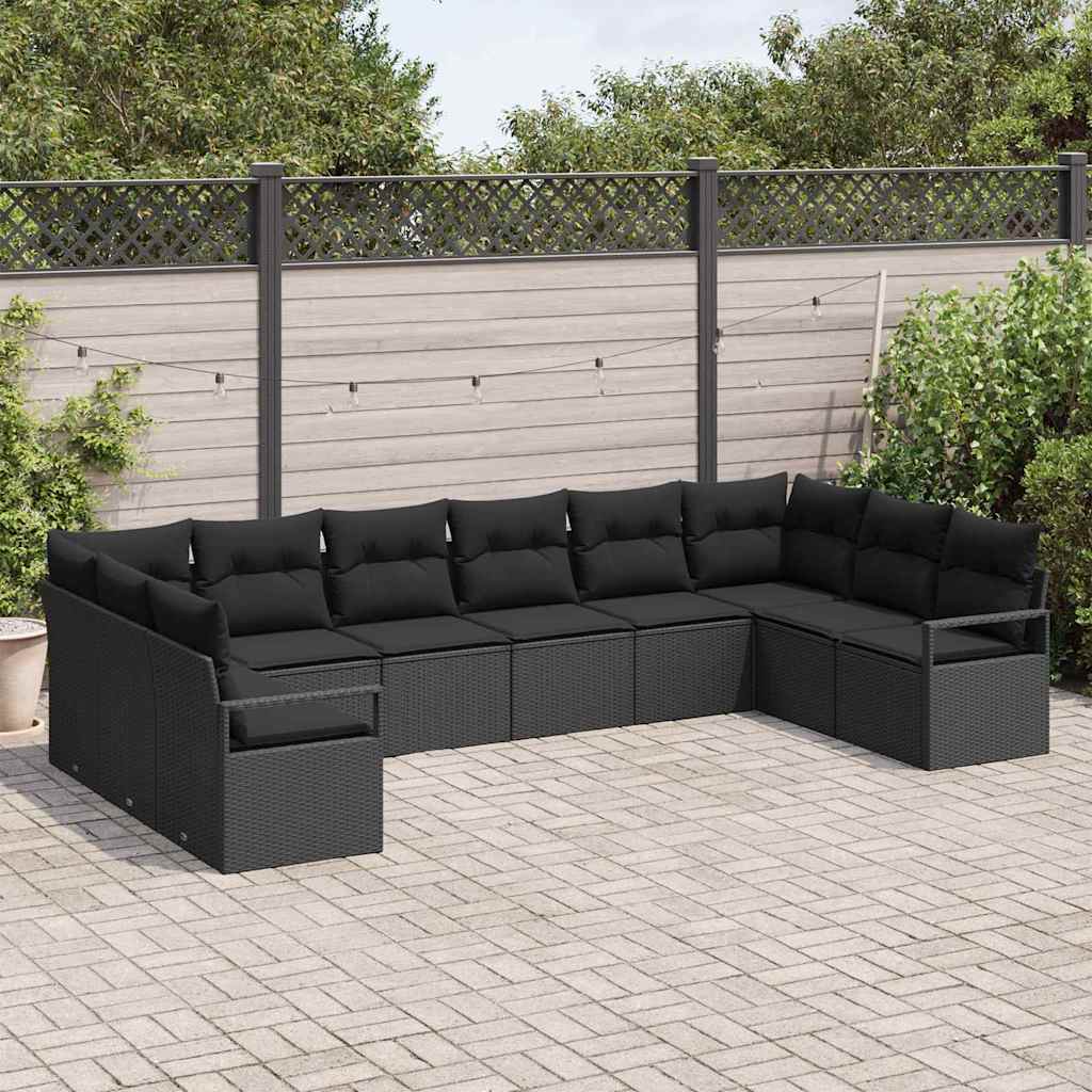 Set Divano da Giardino con cuscino 10 pcs Nero polyrattan | homemem39