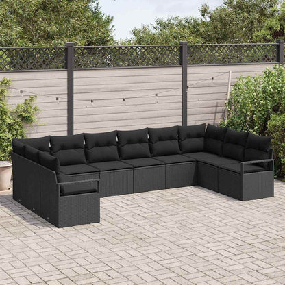 Set Divano da Giardino con cuscino 10 pcs Nero polyrattan | homemem39
