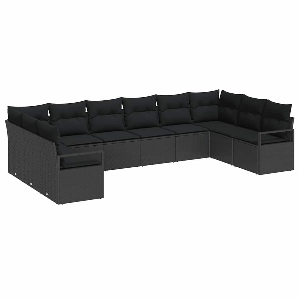 Set Divano da Giardino con cuscino 10 pcs Nero polyrattan | homemem39