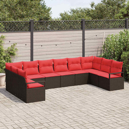 Set Divano da Giardino 10 pcs Marrone e Rosso polyrattan | homemem39