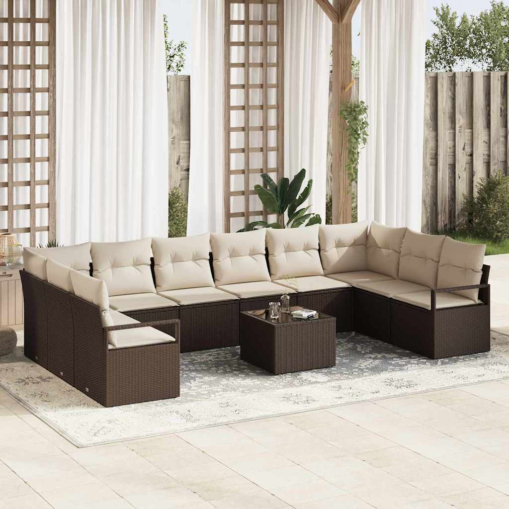 Set Divano da Giardino 11 pcs Marrone e Crema polyrattan | homemem39