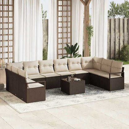 Set Divano da Giardino 11 pcs Marrone e Crema polyrattan | homemem39