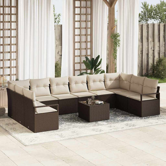 Set Divano da Giardino 11 pcs Marrone e Crema polyrattan