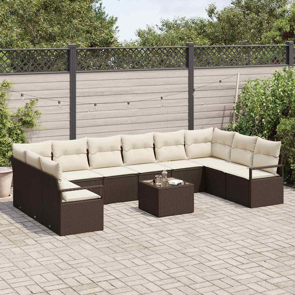 Set Divano da Giardino 11 pcs Marrone e Crema polyrattan | homemem39