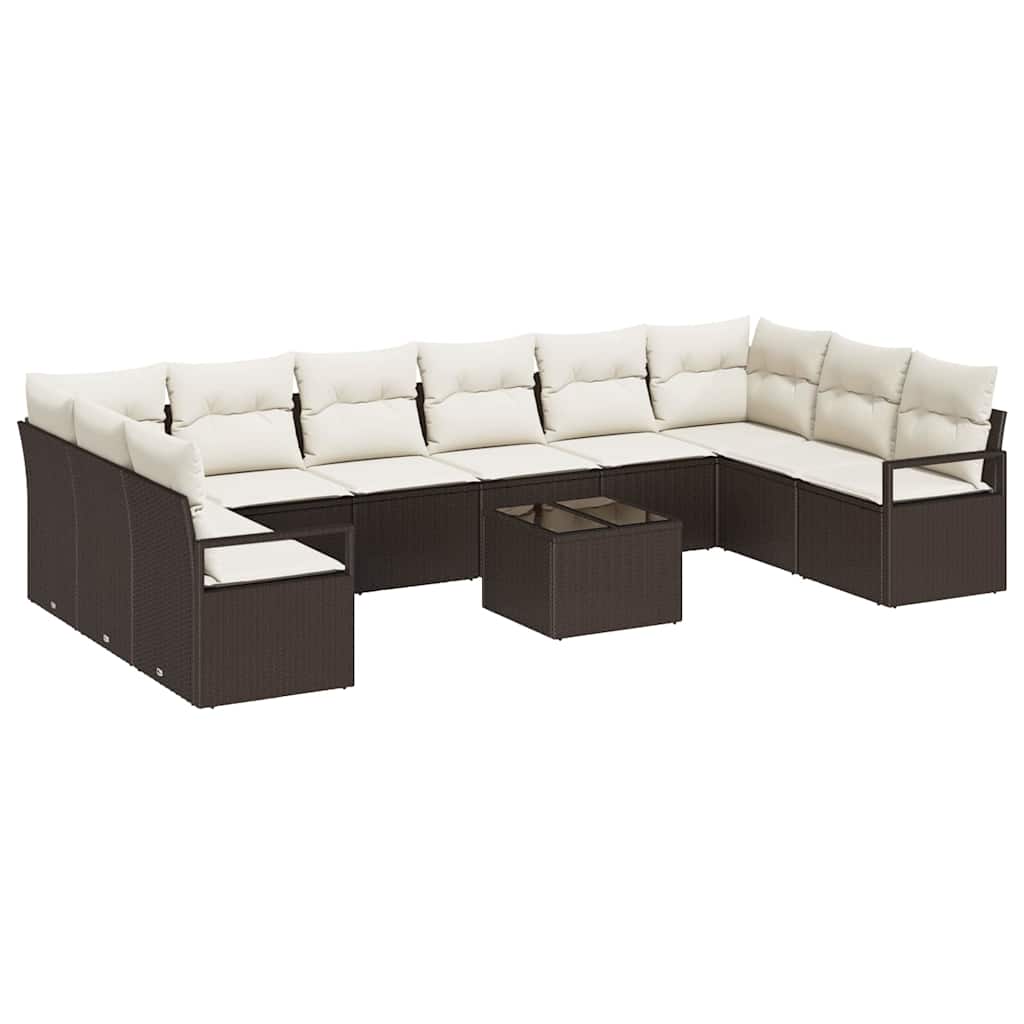 Set Divano da Giardino 11 pcs Marrone e Crema polyrattan | homemem39