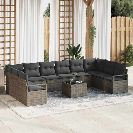 Set Divano da Giardino 11 pcs Grigio chiaro polyrattan
