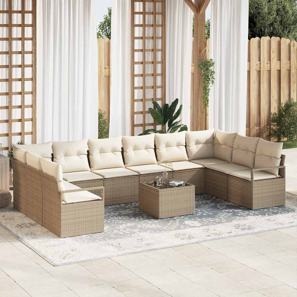 Set Divano da Giardino 11 pcs Beige e Crema polyrattan | homemem39