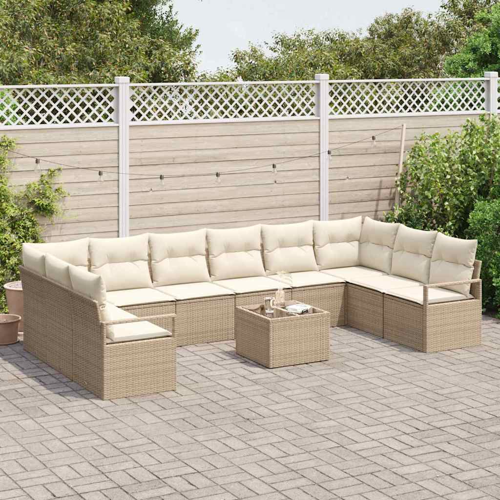 Set Divano da Giardino 11 pcs Beige e Crema polyrattan | homemem39